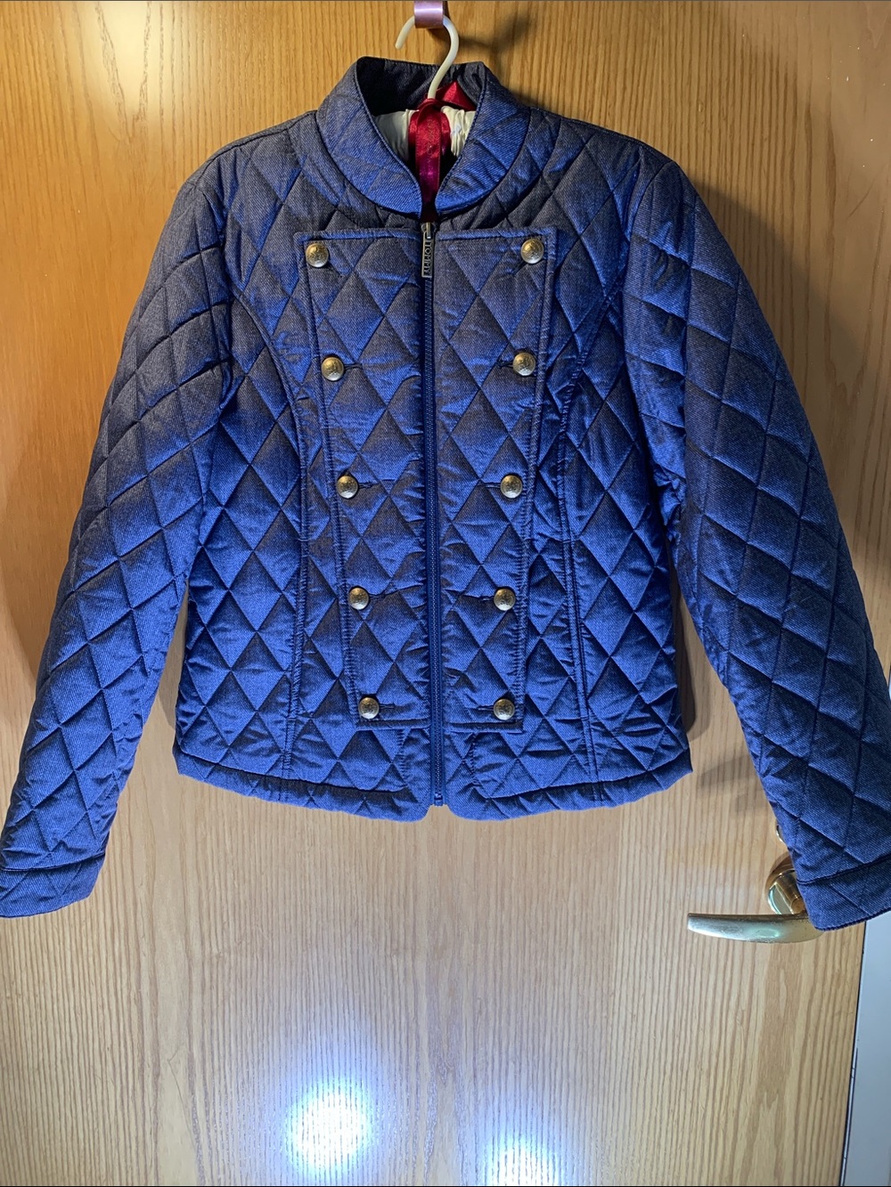 Tommy Hilfiger Quilted Navy Double-Breasted Pea Coat
